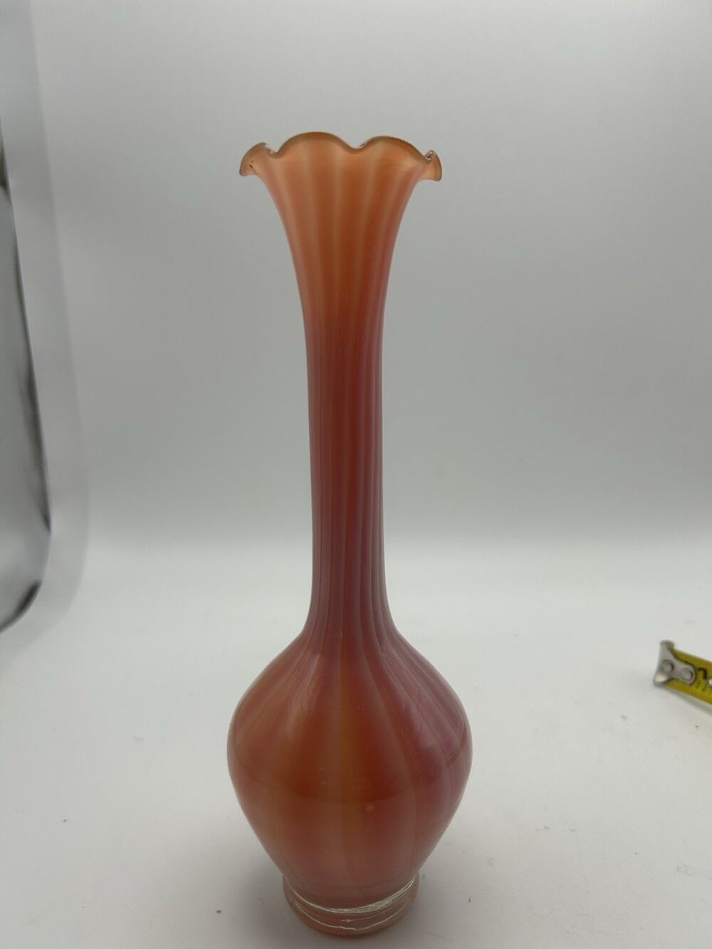 Vintage Hand Blown Glass Bud Vase Peachy Stripe Colors